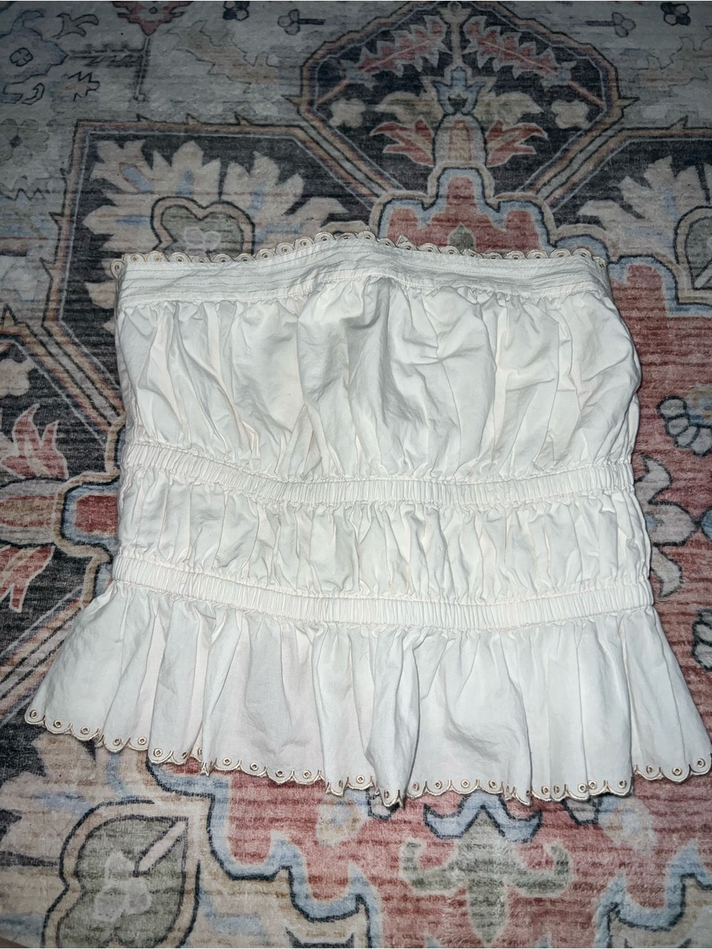 Tularosa Cream Strapless Smocked Eyelet Top